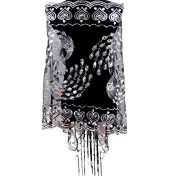 Peacocks Sequin Cape Evening Shawl Wrap - Picture 13 of 13